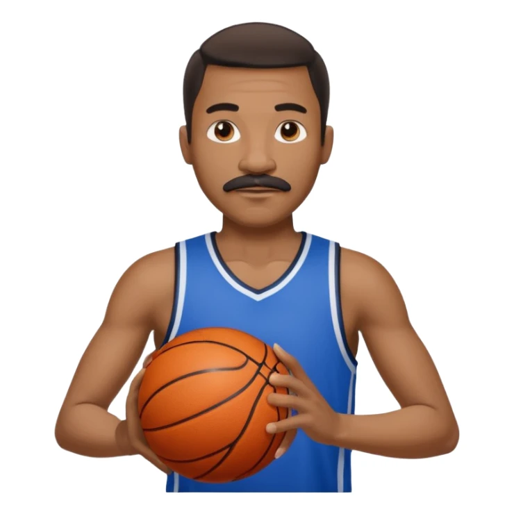 black man basketball player blue jersey with mustache holding basket ball sticker