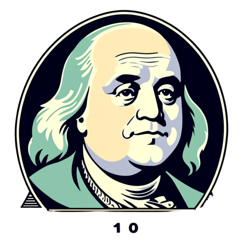 Hundred dollar bill but Benjamin Franklin is frowning on the bill and is sad sticker