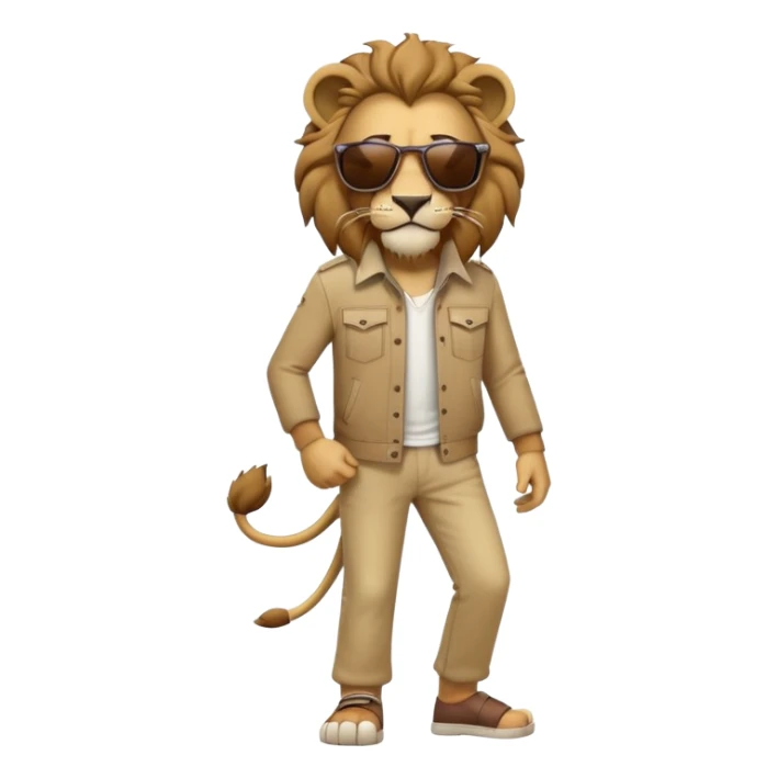 anthropomorphised lion in casual clothes with sunglasses walking upright, relaxed pose sticker
