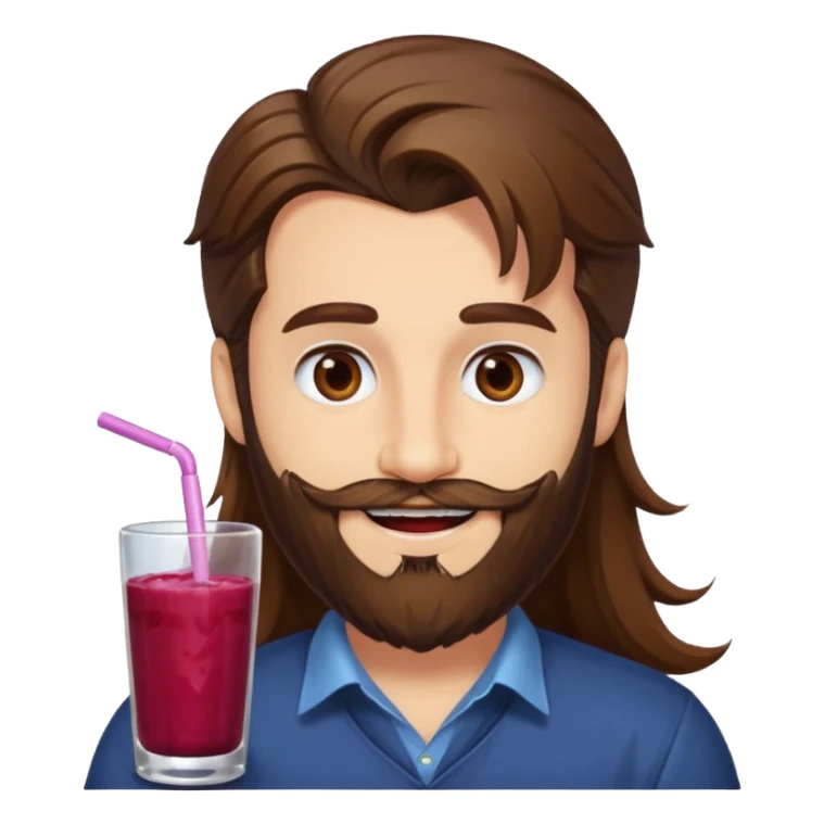 bust man long brown hair brown eyes medium beard white skin with berry juice stained lips grin sticker