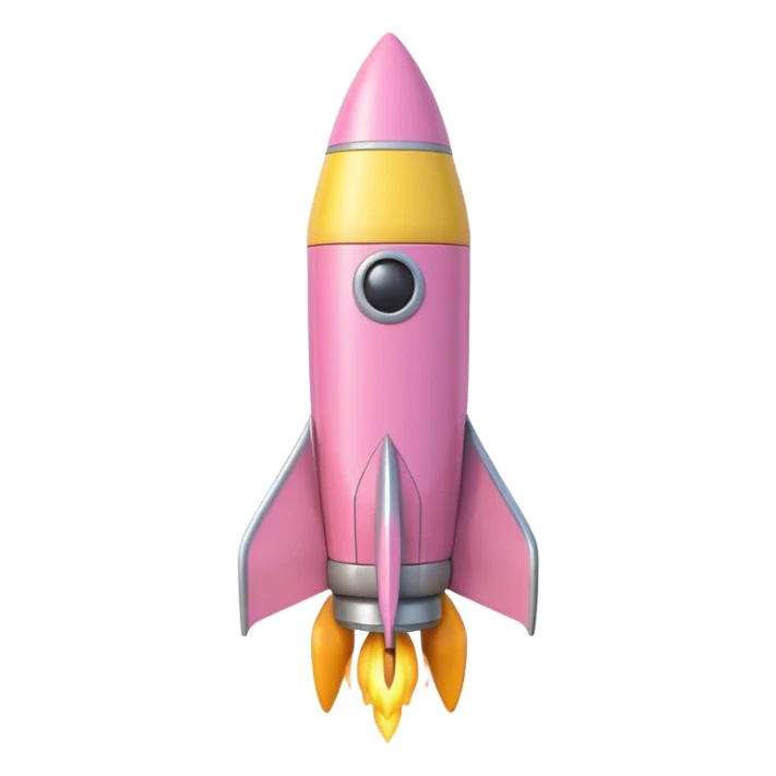 A single rocket, colored in pastel pink and yellow, glossy and smooth, cartoonish, vibrant colors, high detail, simple and cute design, isolated on white background, centered composition

 sticker