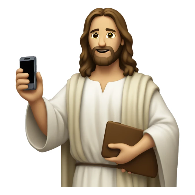 Jesus holding up a cell phone to take a pic sticker