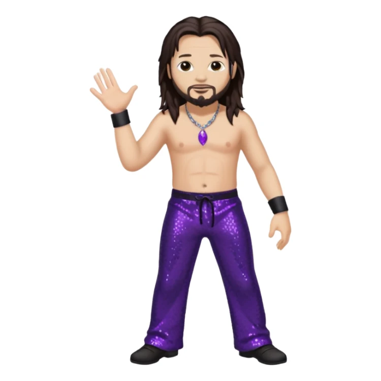 Jonathan Davis with light skin, long dark brown hair, purple sequin pants, shirtless sticker