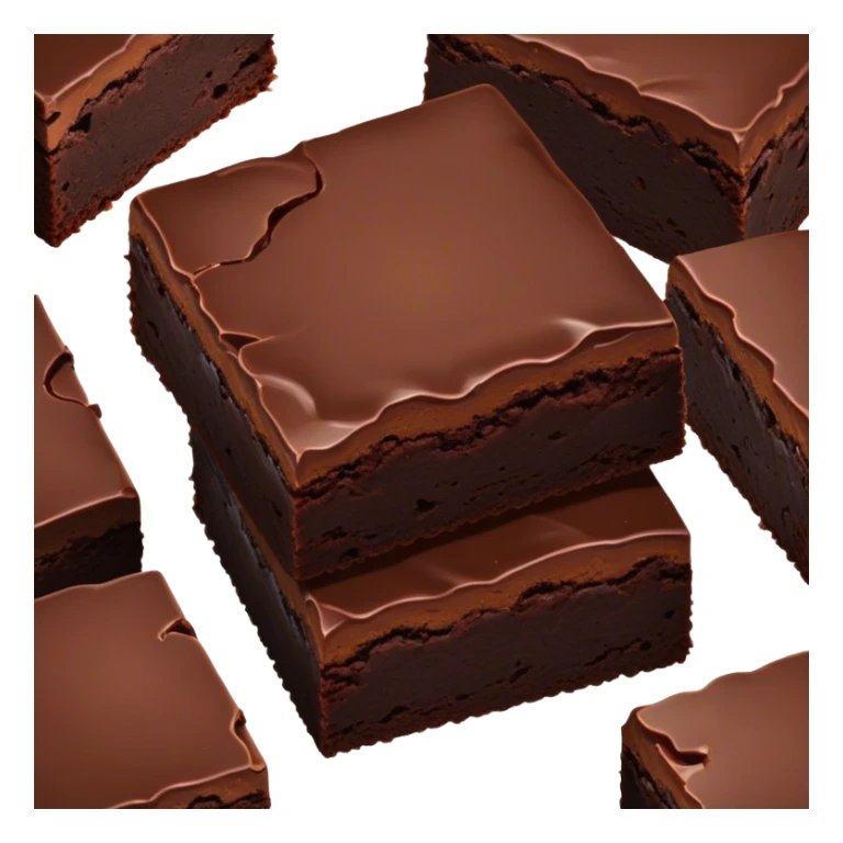 Cinematic Realistic Brownies, rich and dense with a deep chocolate hue, slightly cracked on top revealing the fudgy center, soft light reflecting off the warm surface, a few crumbs scattered around, glowing with an indulgent and comforting texture. sticker