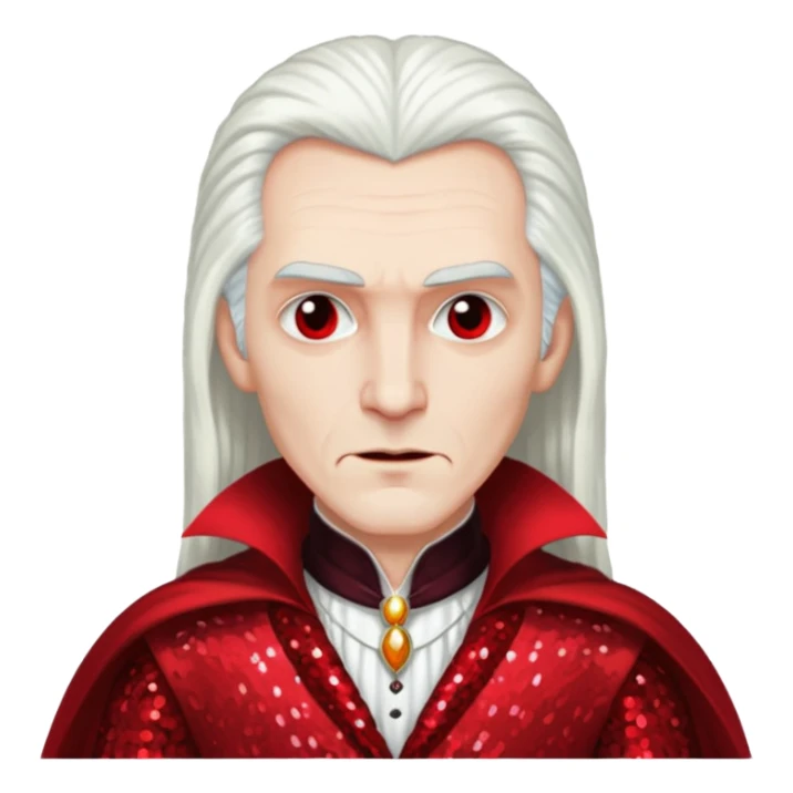 Dracula with long white hair, red sequin outfit sticker