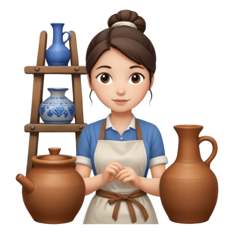 Brunette girl with bun, behind pottery wheel sticker