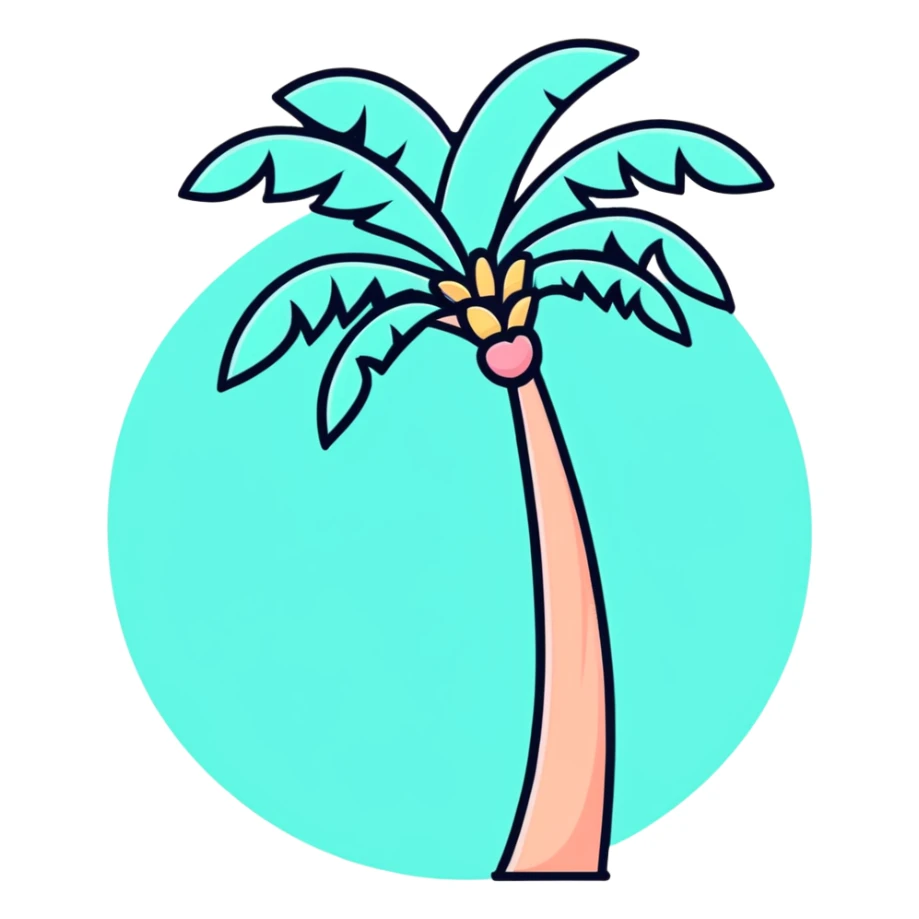 palm tree with pastel peach trunk and pastel aqua leaves sticker