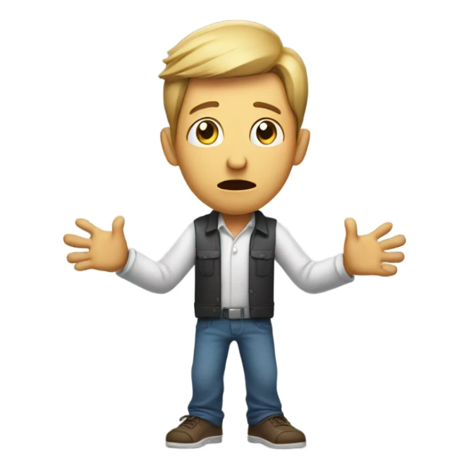 Person raising shoulders and arms and hands  asking why sticker