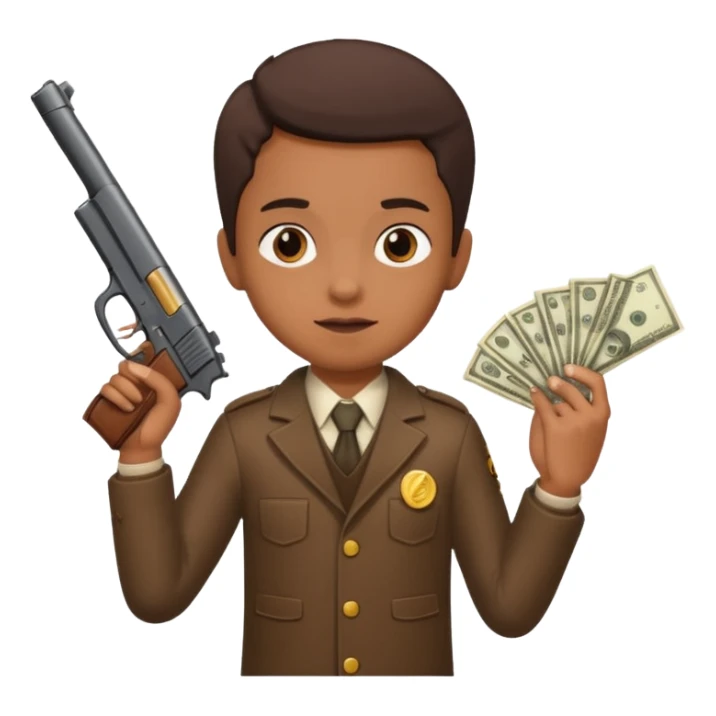 A brown kid holding a gun with money sticker