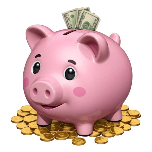Isometric piggy bank with cash sticker