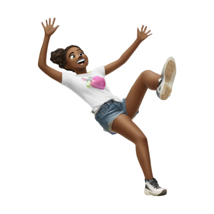 girl falling on puddle of paint on legs are white sticker