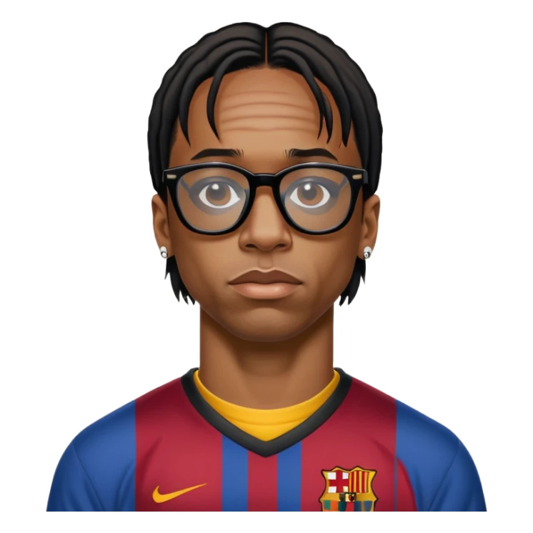 Travis Scott in black glasses and Barcelona jersey sticker
