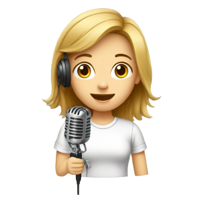 Girl volunteer in radio with microphone sticker