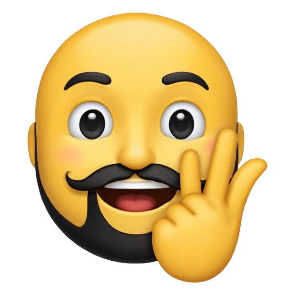 rounded yellow emoji face with a black beard, mouth facing to the side, raising one eyebrow, making a 'no' gesture with its hand sticker