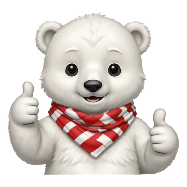 baby Polar Bear, smiling, thumbs up, wearing red Checkered Triangle scarf sticker