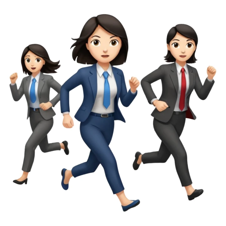 a female co-worker running and other co-workers chasing her  - female co worker with dark hair way in front... others far behind sticker