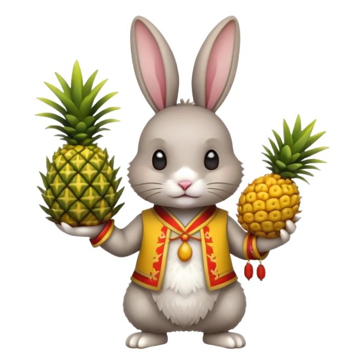 rabbit, wearing chinese ancient custome, with pine apple sticker
