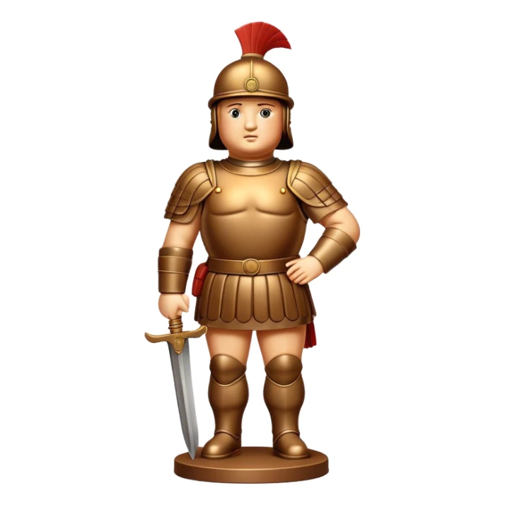 Botero Bronze Roman Soldier Landmark Emoji – Showcasing a stylized, rounded bronze Roman soldier sculpture. sticker