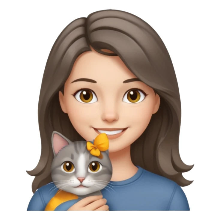 White brunette with balayage and her Grey cat  sticker