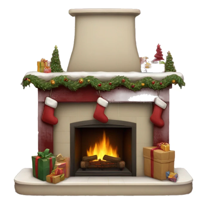 Realistic decorated burgundy Christmas fireplace sticker