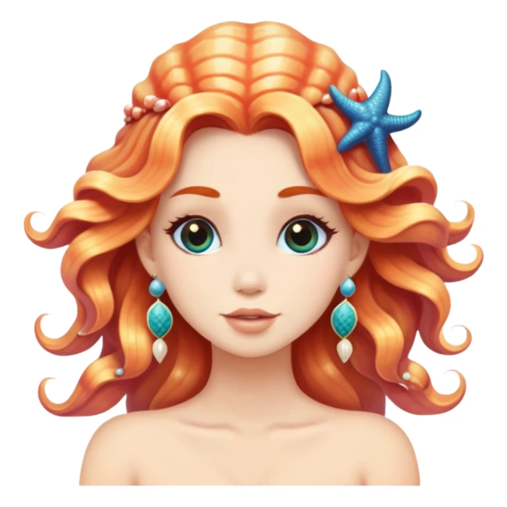 mermaid with seashells in hair, starfish earrings sticker