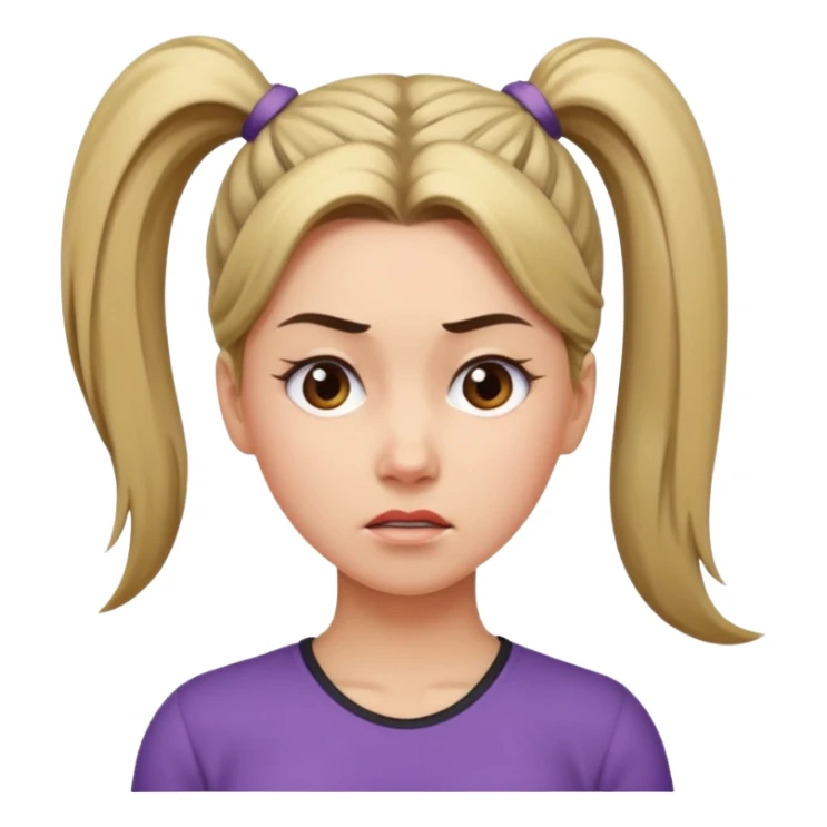 A woman with a ponytail tilting her head and wearing a dissatisfied expression. sticker