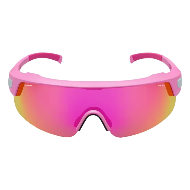 sporty pink shield visor sunglasses with robust thick frame, racing style, substantial build, one-piece reflective lens sticker