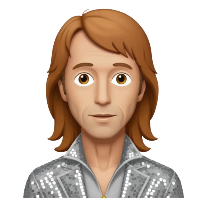 Robin Gibb from Bee Gees with light grey sequin outfit, long auburn hair sticker