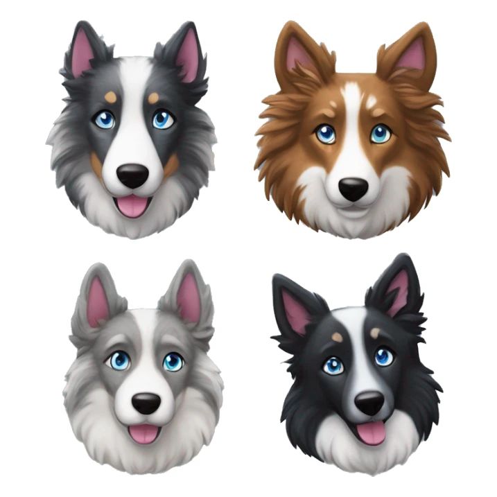  Black spotted brindle fluffy collie husky lurcher fox blue eyes fluffy ears and holographic harness running sticker