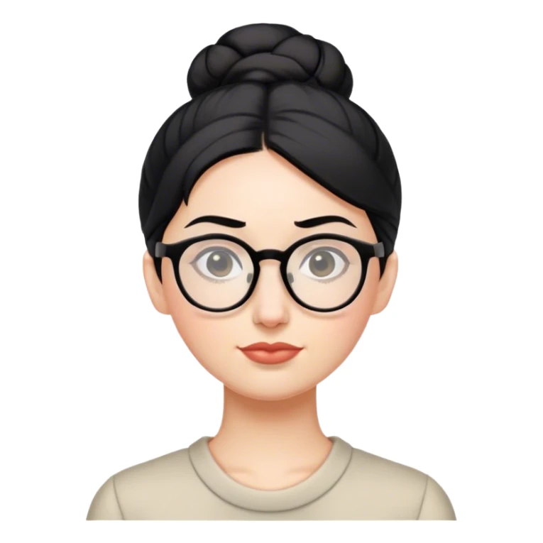 pale teacher with black hair in a updo bun, wearing glasses sticker