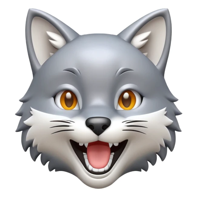 3D-style gray wolf or cat-like character emoji, joyful and excited expression, clean and glossy, inspired by TenSquared logo sticker