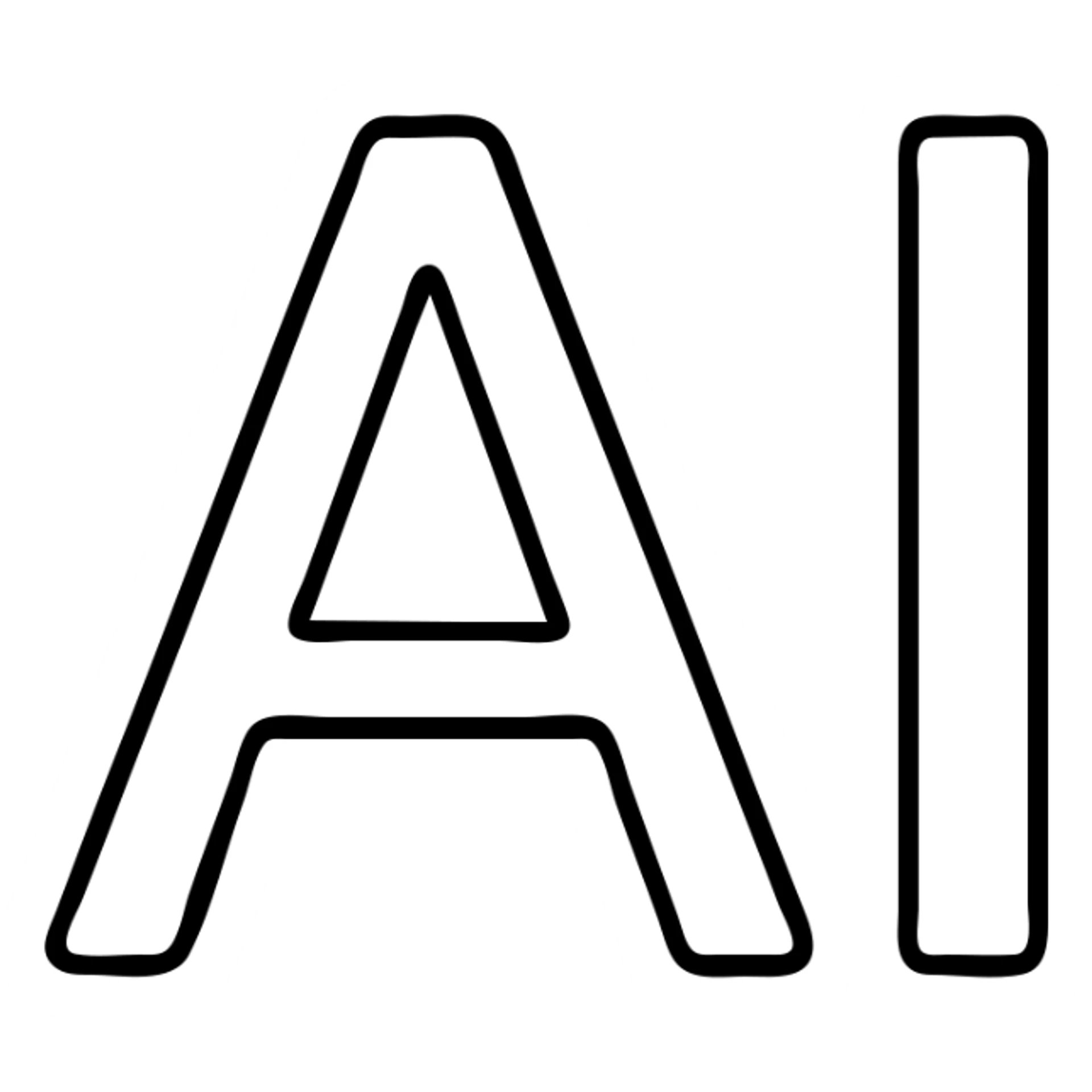 white icon with only 'AI' text, black thin outlined, modern outlined icon style sticker