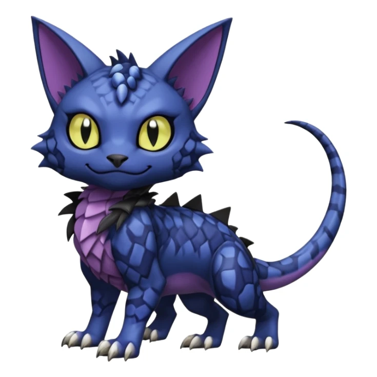 midnight blue-gray-black, scaley scaly batty feline-like quadrupedal digitigrade furry feral Bastet-Noibat-Gatomon-Garchomp-Digimon-Fakémon-Pokémon-creature (full body) sticker