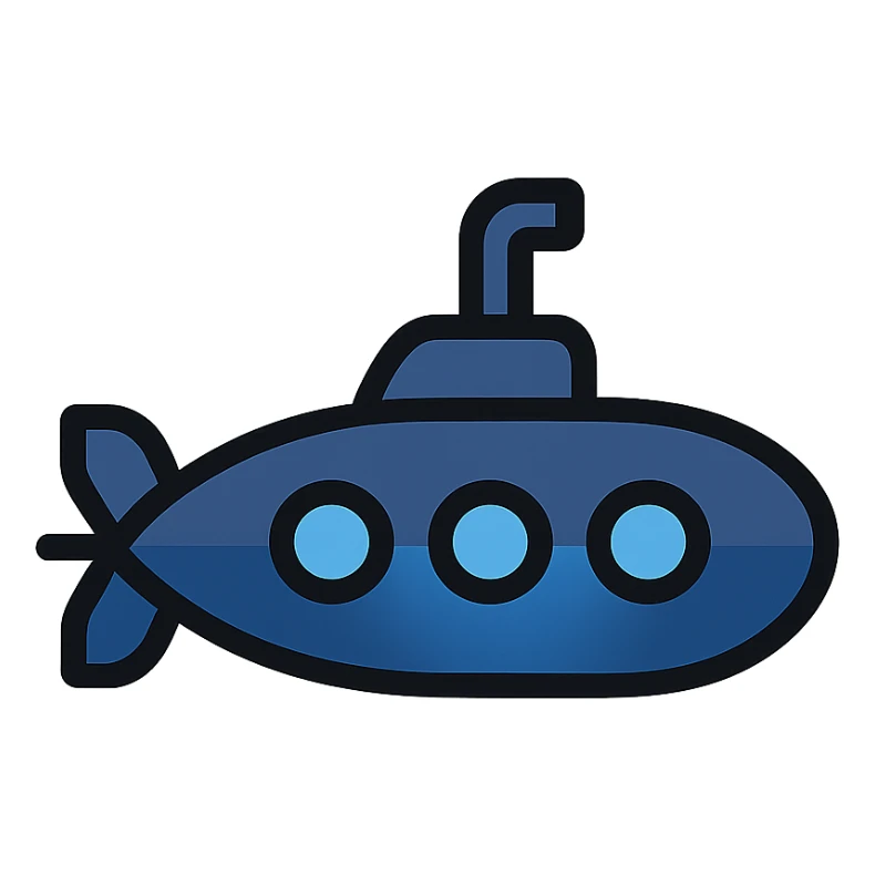 A submarine icon with a sleek, modern design, featuring a dark blue body with a lighter blue accent stripe, and a small periscope on top. sticker