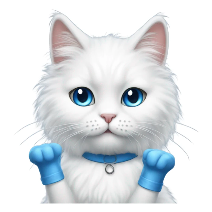 White fluffy cat with blue  that’s a nail tech with long stiletto nails sticker