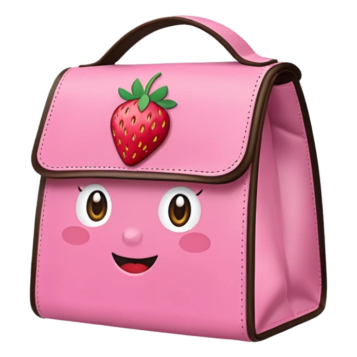 lunch bag with a strawberry sticker, emoji style sticker