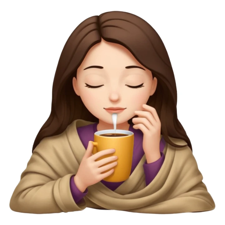 girl inside a blanket sipping coffee eyes closed sticker