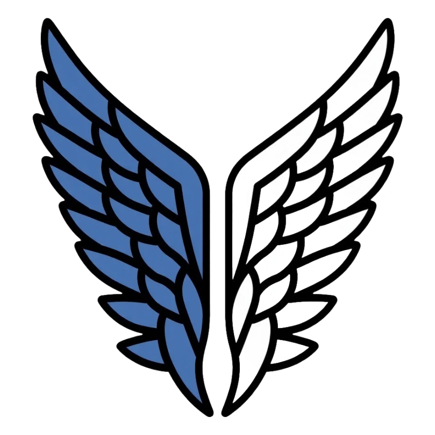 Wings of Freedom logo from Attack on Titan, overlapping blue and white wings, Survey Corps emblem sticker