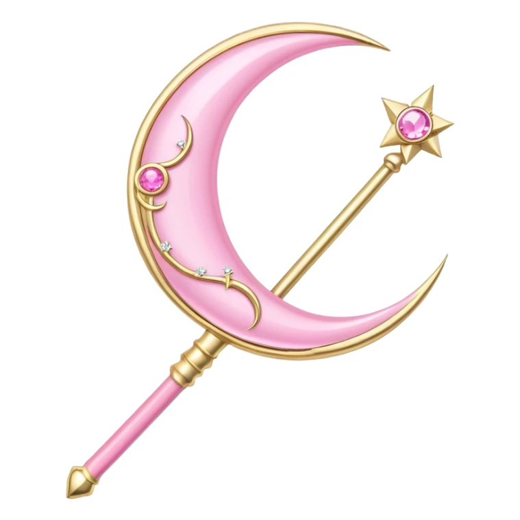 Sailor Moon's Crescent Moon Stick, a pink wand with a gold crescent moon on top and a circular silver gem in the center sticker