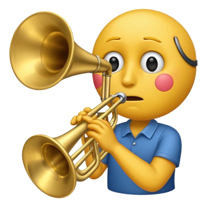 Emoji carita amarilla triste tocando el trombón sticker