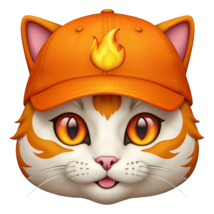 Cat with the flames in his eyes with a orange baseball hat on his head sticker