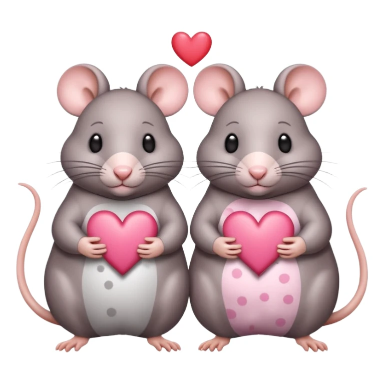 two fat little rats holding hearts one grey with white spots the other rat warm brown without spots sticker