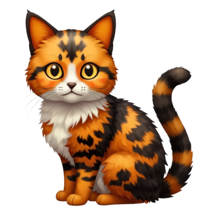 small tortoiseshell cat. only black and and orange. amber eyes. full body.  sticker