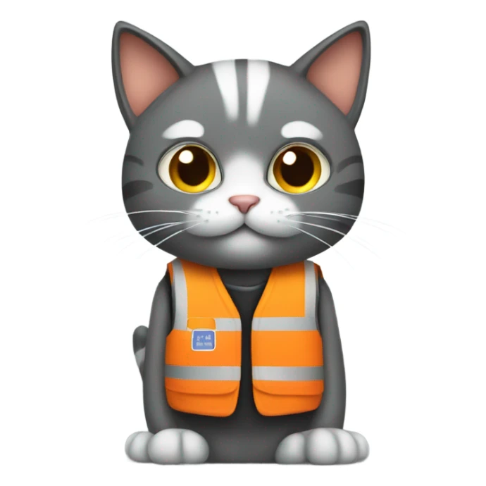 cat with a sign and an orange vest sticker