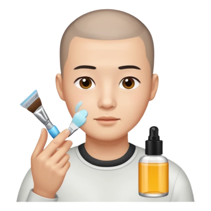 chinese man with buzz cut doing skincare sticker