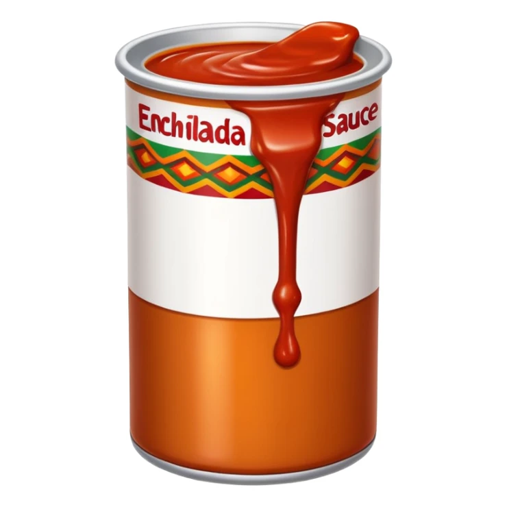 cartoon can labeled enchilada sauce with red sauce dripping sticker