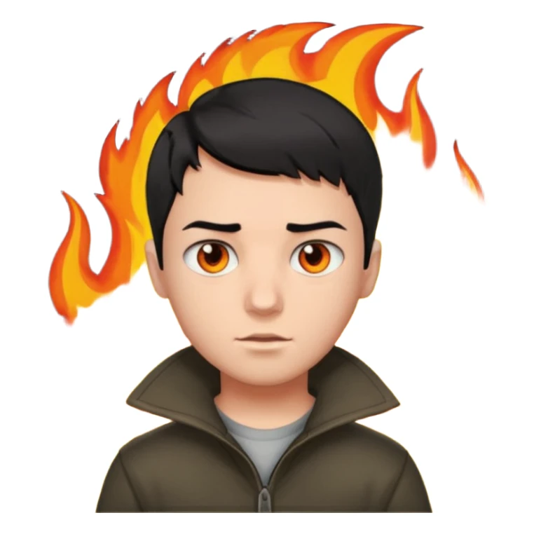 boy with short black hair, fire, risk-taker, realist sticker