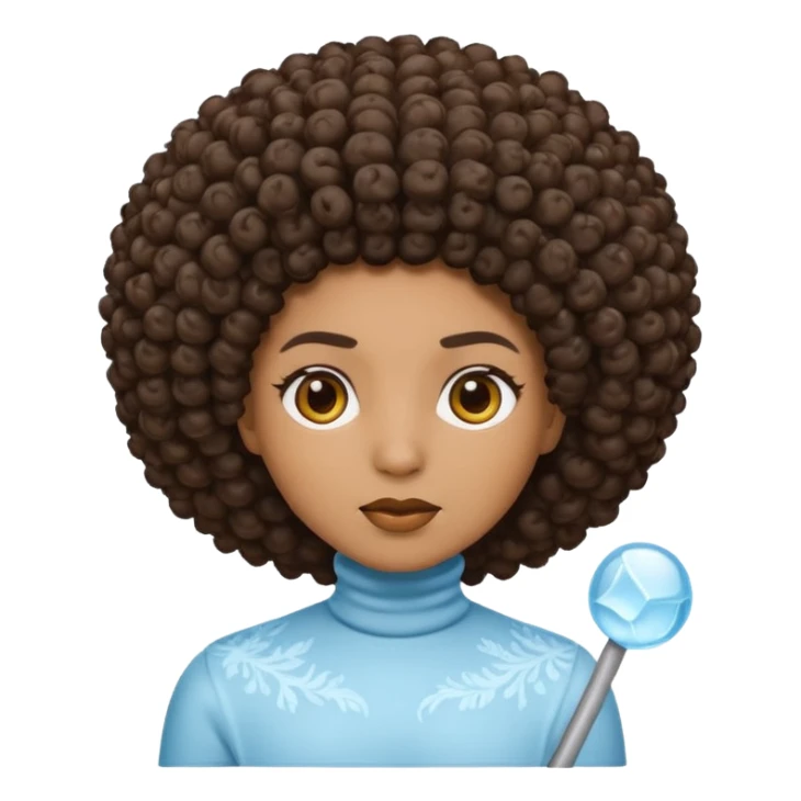 Create an iOS-style emoji of Ice Spice. Neutral facial expression, front-facing head only. Curly afro hairstyle. Clean Apple emoji style, smooth shading, simple shapes, plain background. sticker