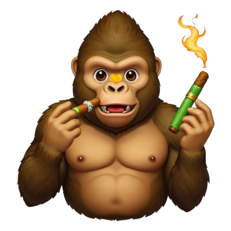 make a gorilla eating fried chicken in one hand and a cigar with green filling inside it in the other hand sticker