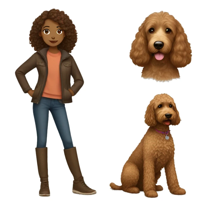 Brown hair girl with brown goldendoodle sticker